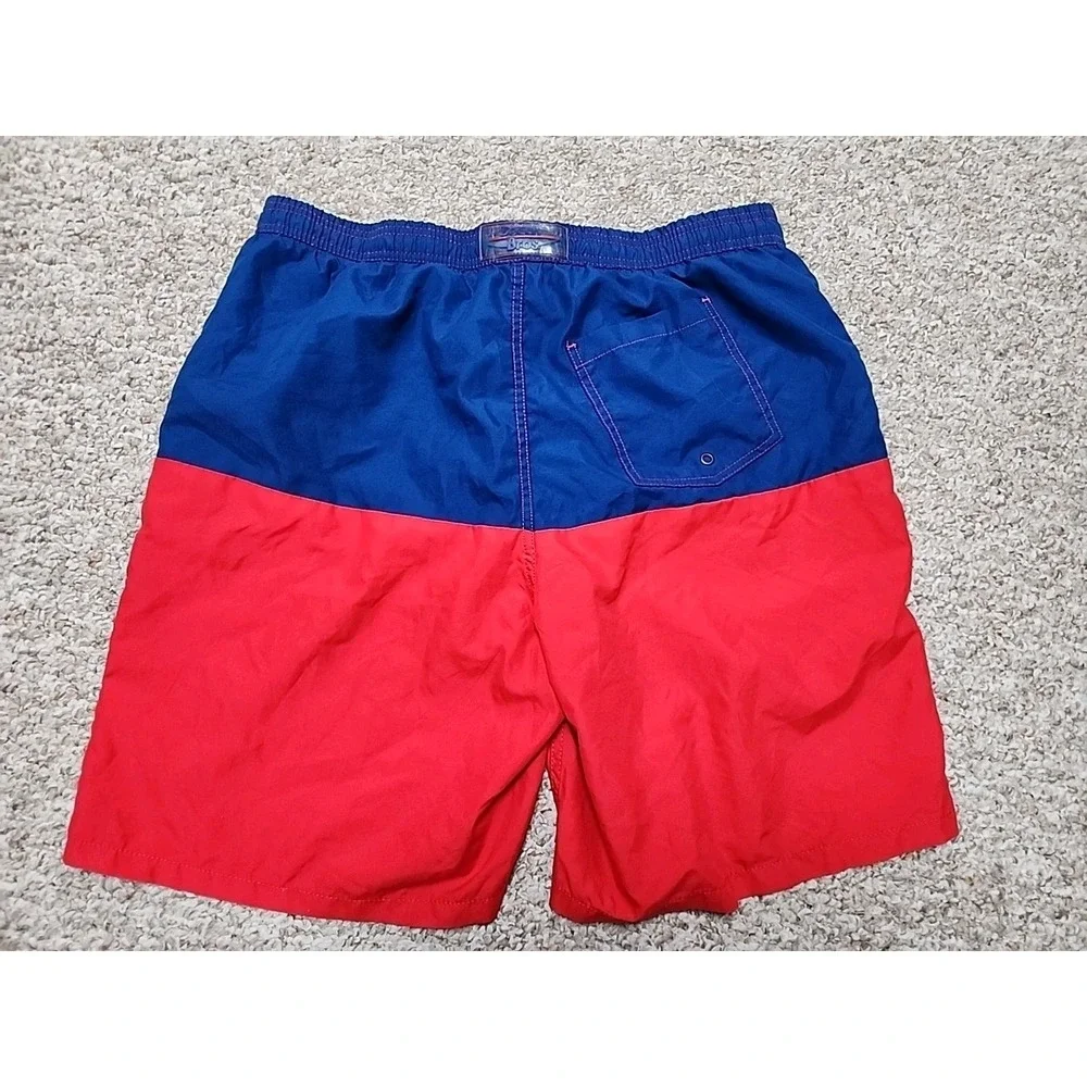 Beach Bros Men's Swim Trunk‎ Quickdry Elastic Waist Colorblock Navy/Red Size XXL